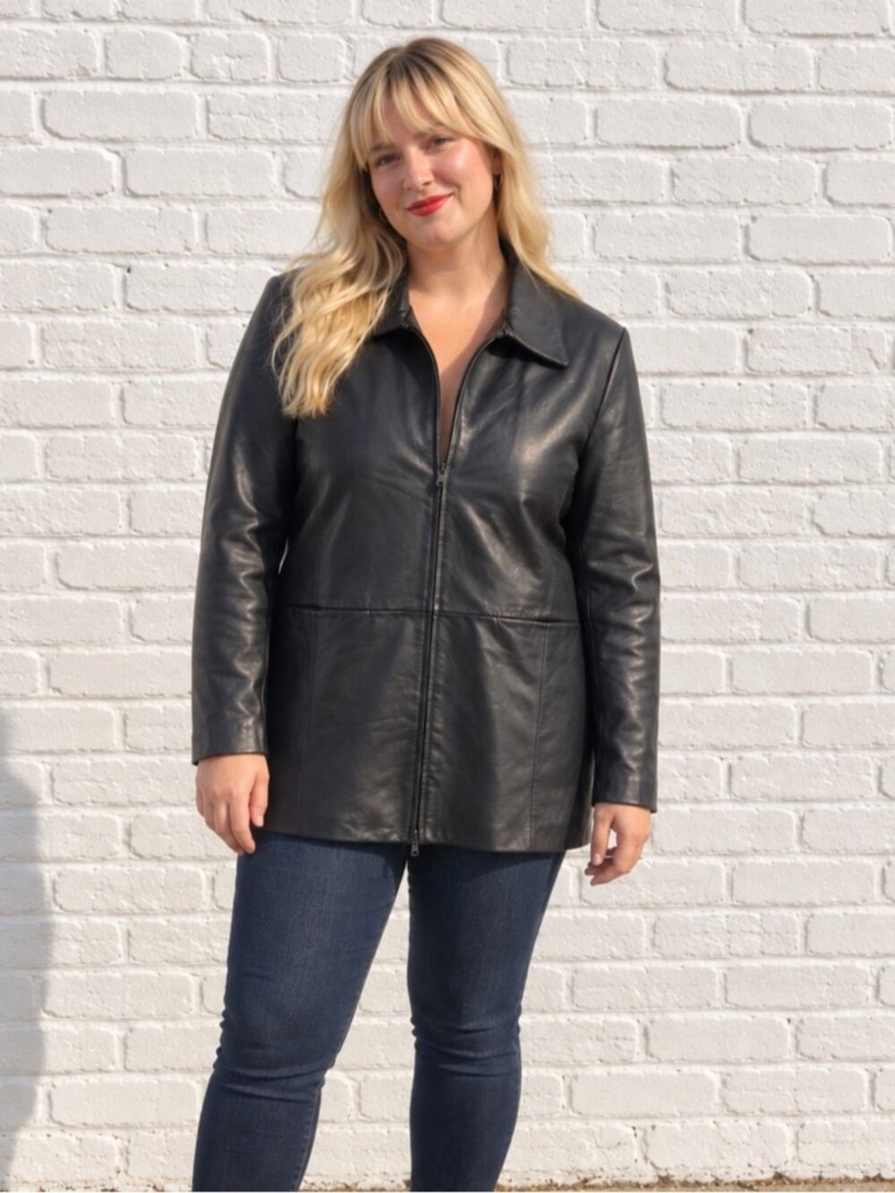 Vintage 90s Danier Black Blazer Leather Jacket Coat Minimalist Womens Size XL